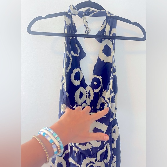 Amanda Uprichard Ruffle Halter Mini V neck dress in Navy/Cream Pattern - Small - Picture 7 of 12